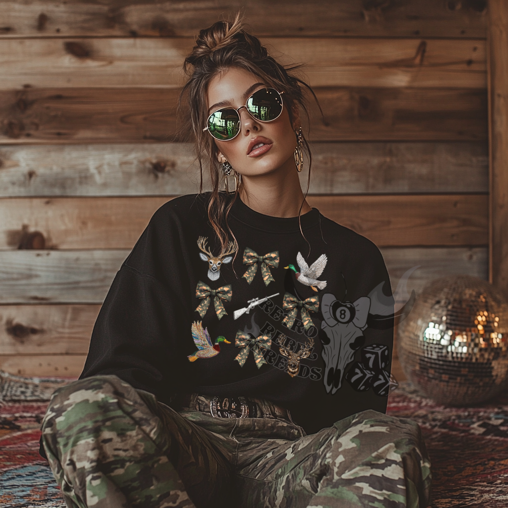 Boujee Bow Camo Collage Sweatshirt (available in kids-adults)