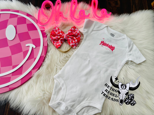 Ready to Ship ~  12 months Rock Band Onesie + Bow on Nylon