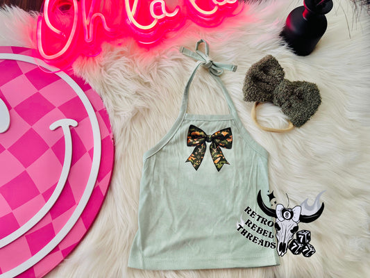 Ready to Ship ~  3/6 Boujee Camo Bow Halter + Bow on Nylon