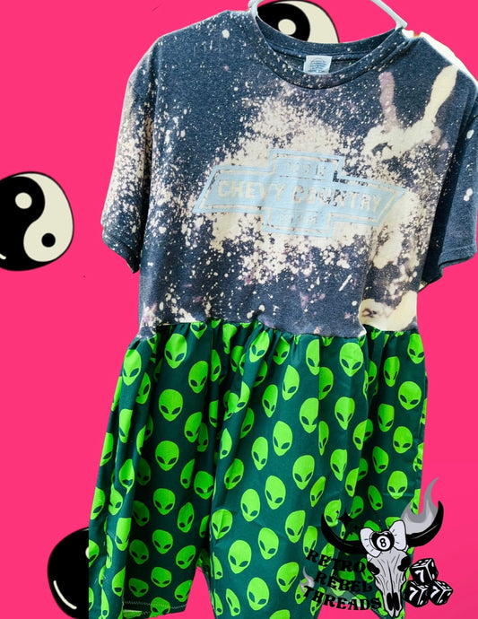 Ready to Ship ~ Womens MEDIUM Truck Alien Upcycle Dress