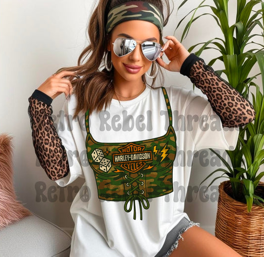HD motorcycle camo Corset Tee