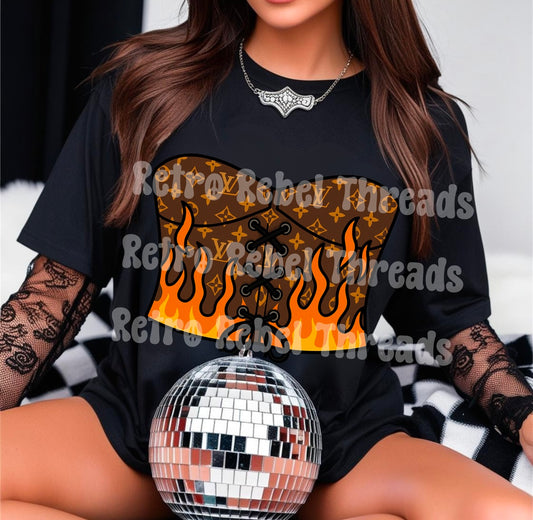 Boujee Flames Brown Corset Tee