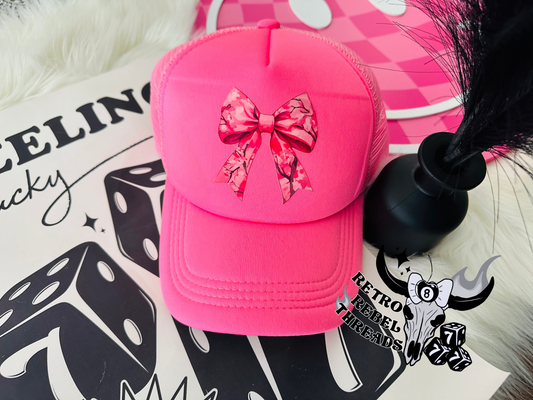 Ready to Ship ~ Adult Pink Camo Bow Trucker Hat