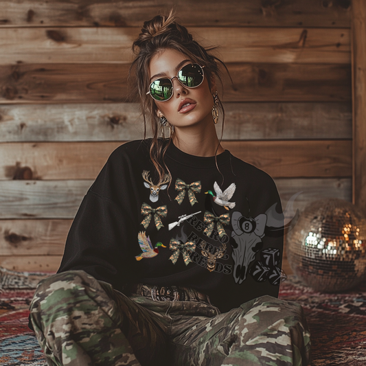 Boujee Bow Camo Collage Sweatshirt (available in kids-adults)