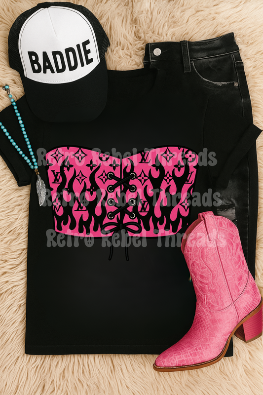 Hot pink Boujee Flames Corset Tee
